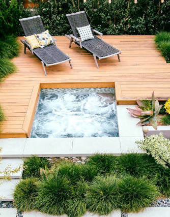 Beautiful deck and stone slab walkway
